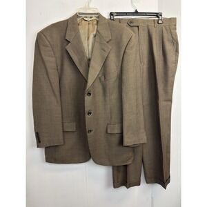Vtg 90s Evan Picone Brown Wool Suit Men's 44R Jacket 36X29 Pleated Cuffed Pants‎